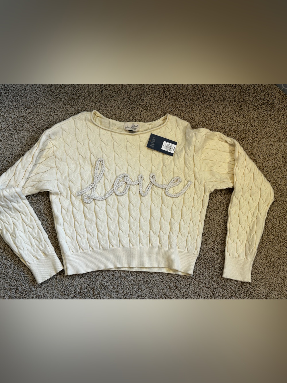 UNIVERSAL THREAD size SMALL Pale Yellow Crewneck Sweater "LOVE" NEW $35 - Picture 6 of 11